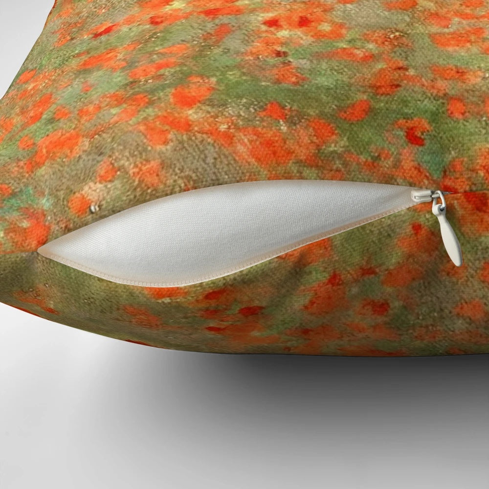 Vibrant Monet-style poppy field painting decorative pillow