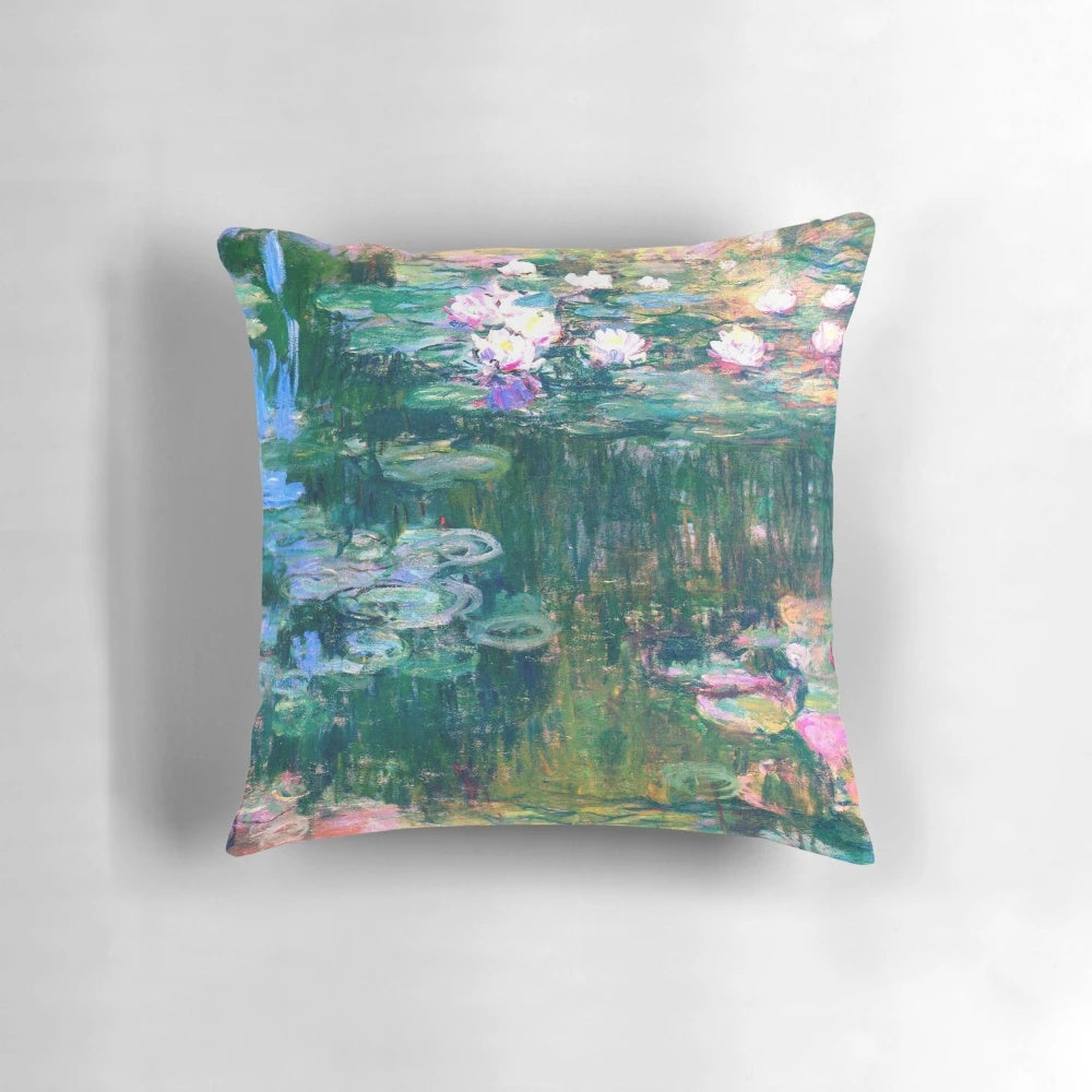 Decorative pillow featuring the iconic water lilies painting by Claude Monet