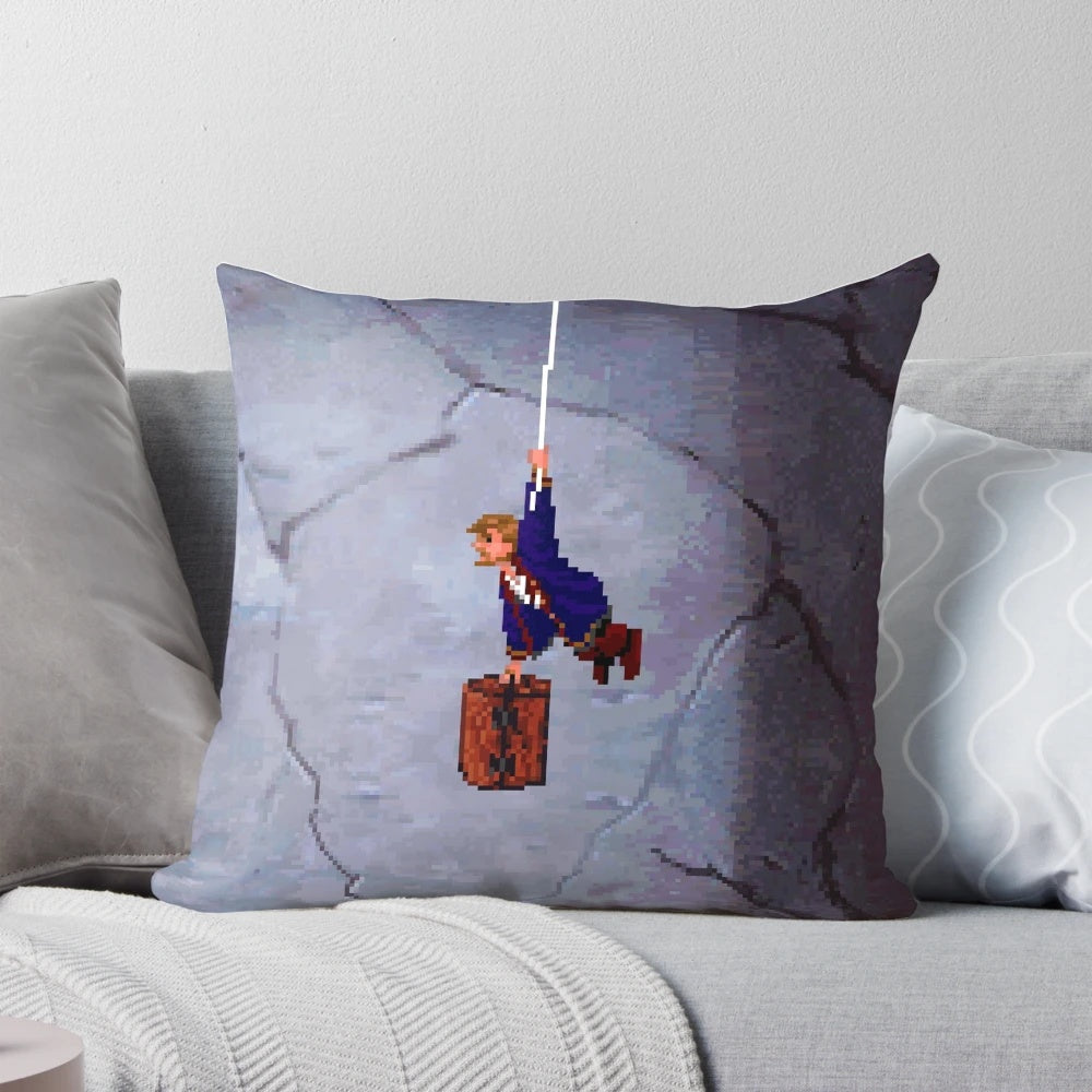 Monkey Island II Retro Gaming Pillow featuring Guybrush Threepwood and LeChuck in pixel art style