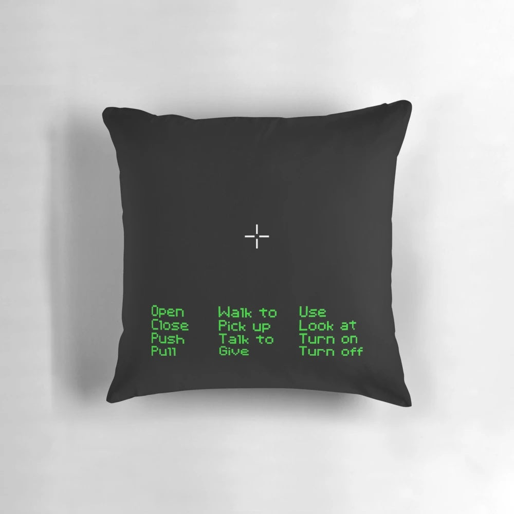A cozy throw pillow featuring the iconic Monkey Island pixel art style, perfect for fans of retro DOS games.