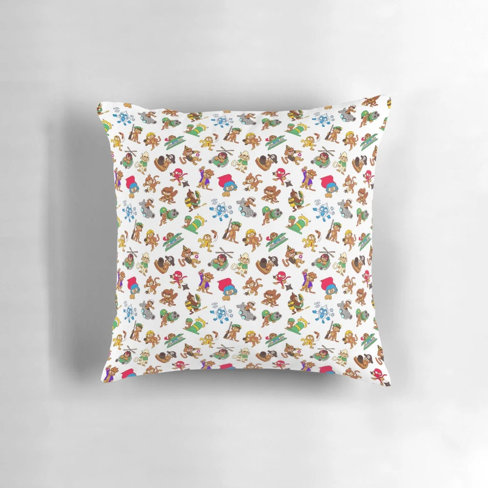 Bloons TD 6 inspired decorative pillow with a vibrant monkey pattern design