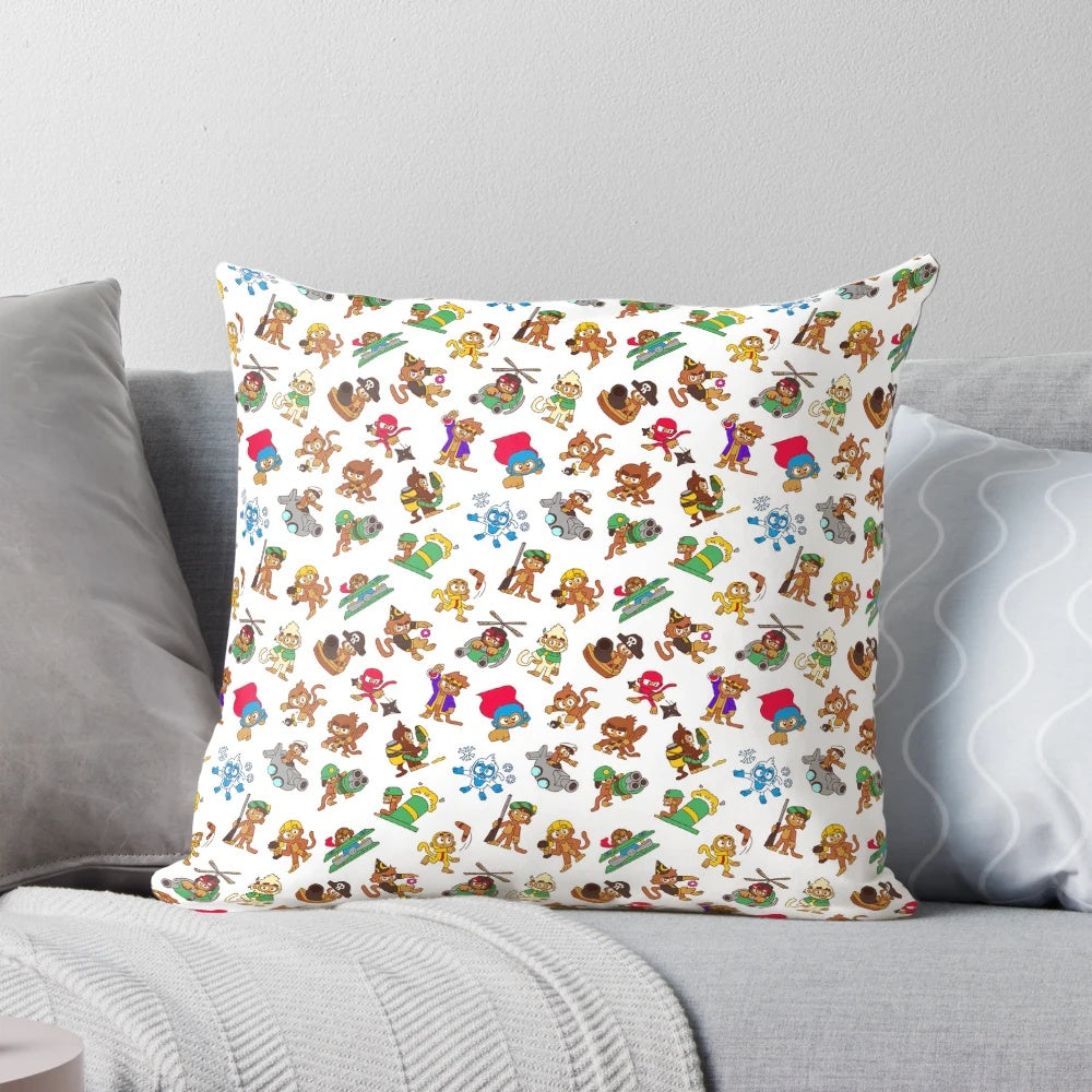 Bloons TD 6 inspired decorative pillow with a vibrant monkey pattern design