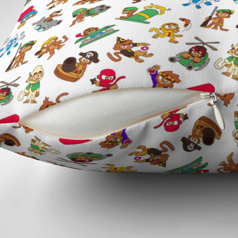 Bloons TD 6 inspired decorative pillow with a vibrant monkey pattern design