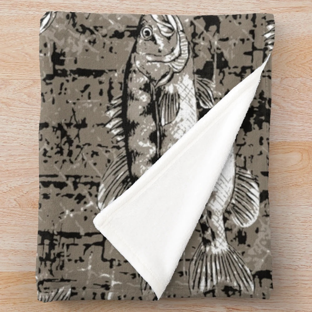 Monochromatic largemouth bass camo pattern plush blanket