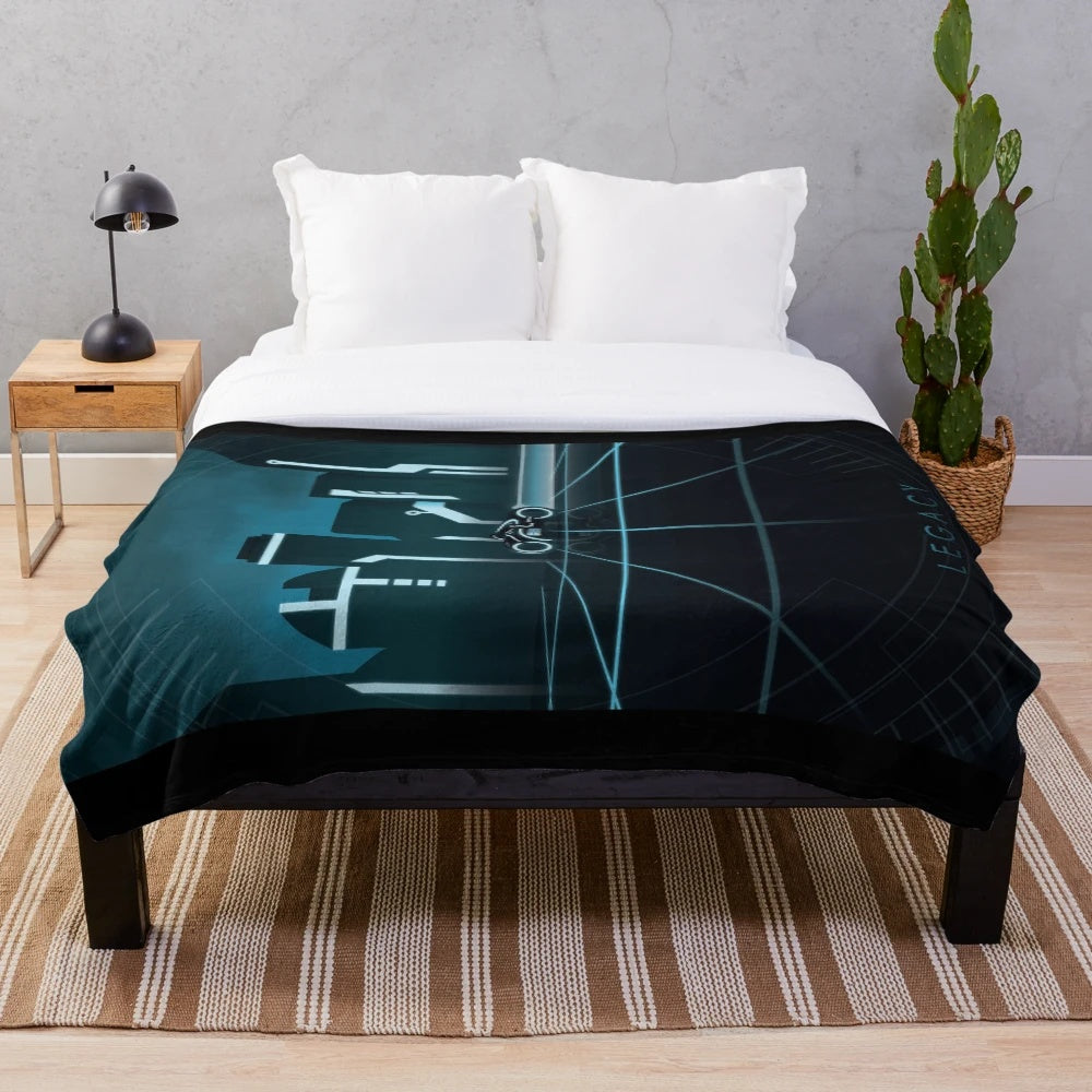 Monochromatic legacy plush blanket with futuristic sci-fi design