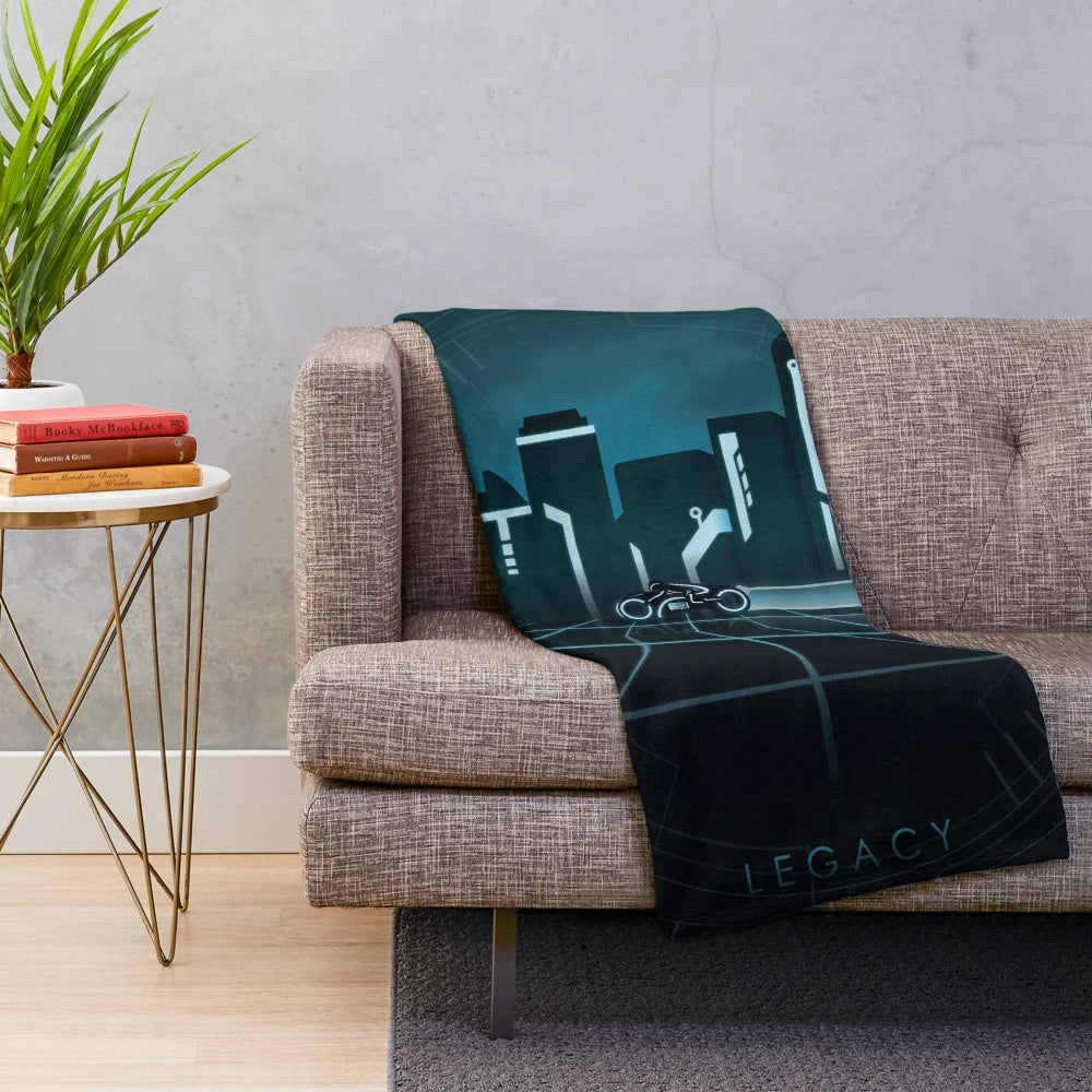 Monochromatic legacy plush blanket with futuristic sci-fi design
