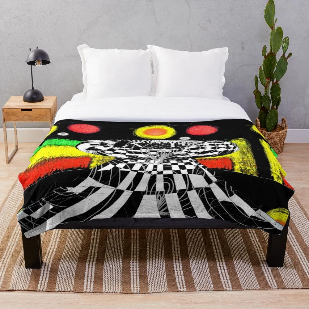 Monochrome abstract patterned plush blanket for modern home decor