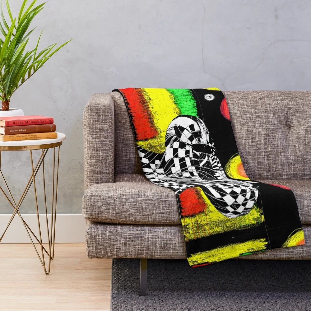 Monochrome abstract patterned plush blanket for modern home decor