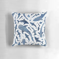 Monochrome blue watercolor painting of a shark in the ocean, perfect for kids' room decor.