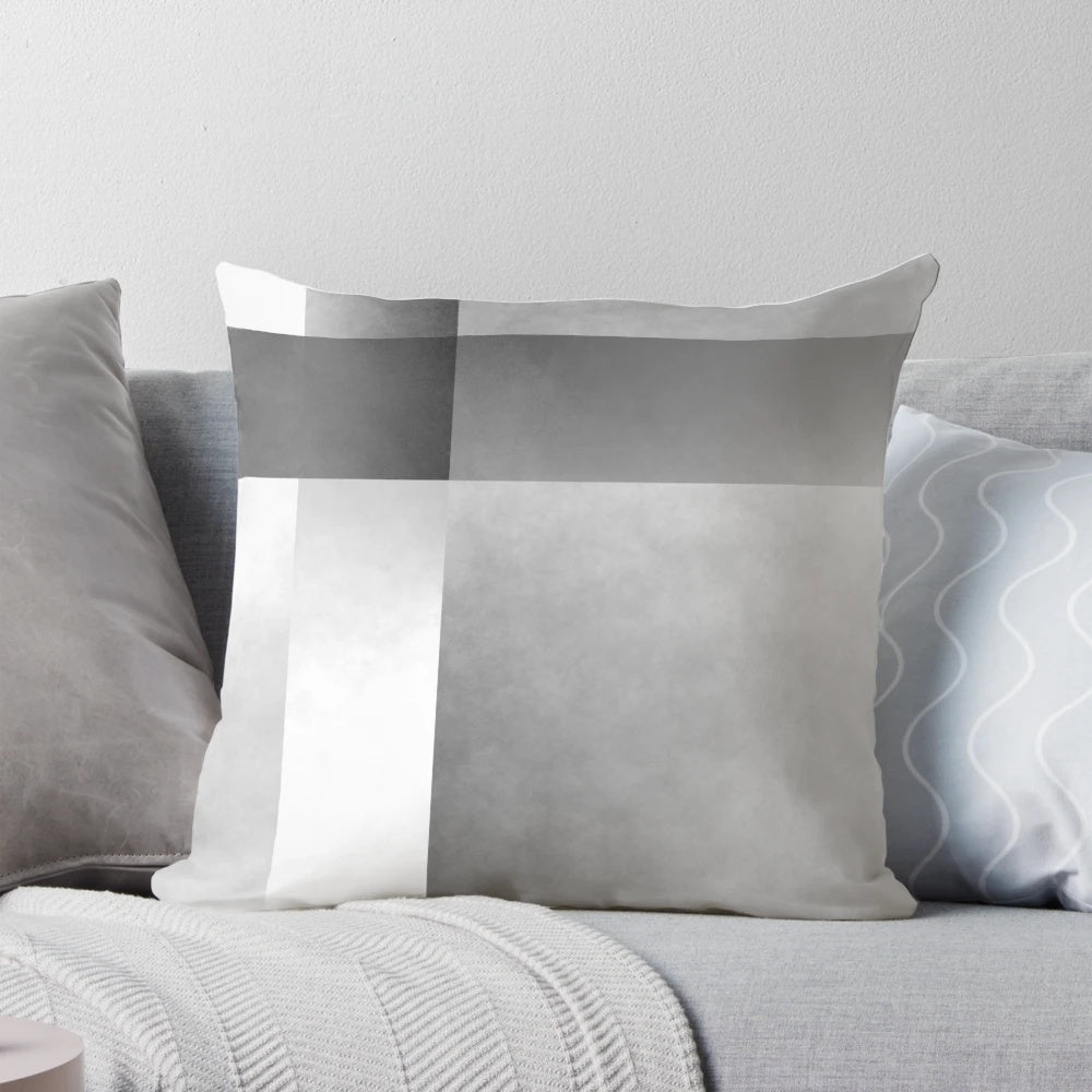 Monochrome concrete plaid pattern pillow with a minimalist, calming design