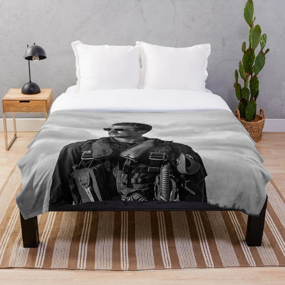 Miles Teller Plush Blanket in Black and White