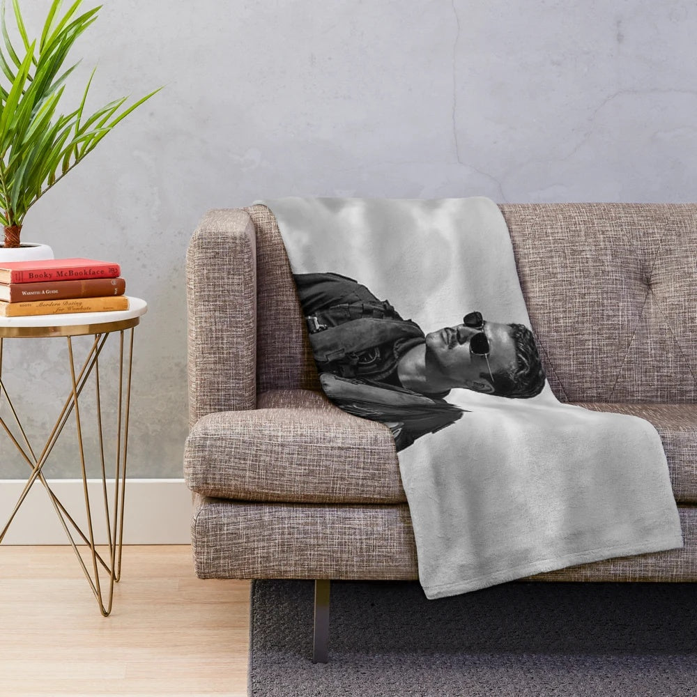 Miles Teller Plush Blanket in Black and White