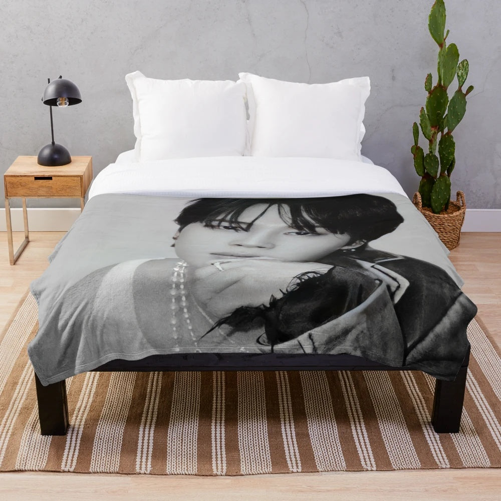 Monochrome plush blanket with Jimin of BTS design