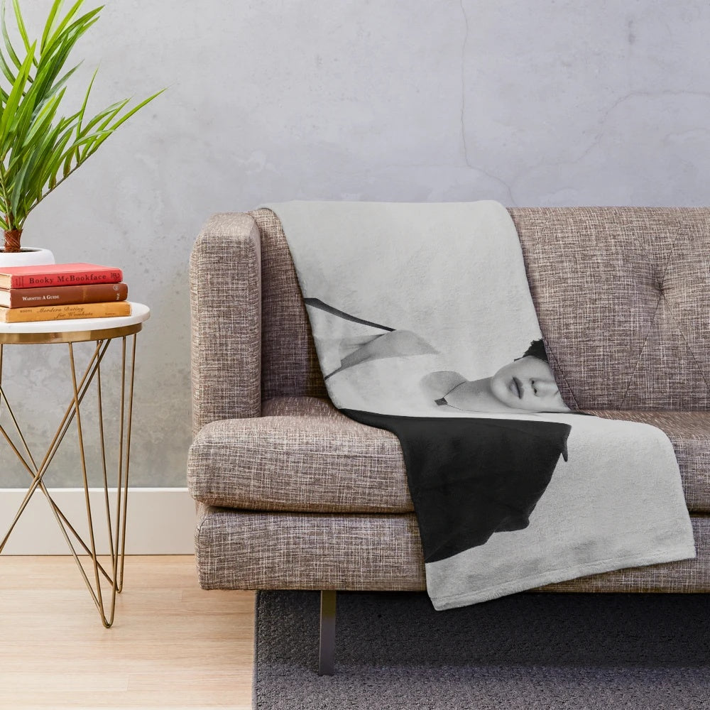 Monochrome plush blanket with the image of BTS member Suga, also known as his solo stage name Agust D.
