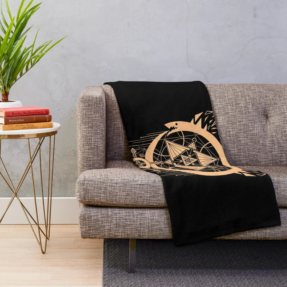 Fullmetal Alchemist inspired plush blanket with monochrome imagery of snakes, alchemy circles, and homunculi.