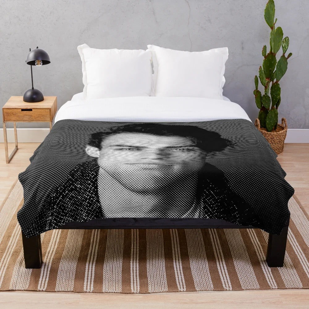 Plush blanket featuring a black and white portrait of Thomas Doherty