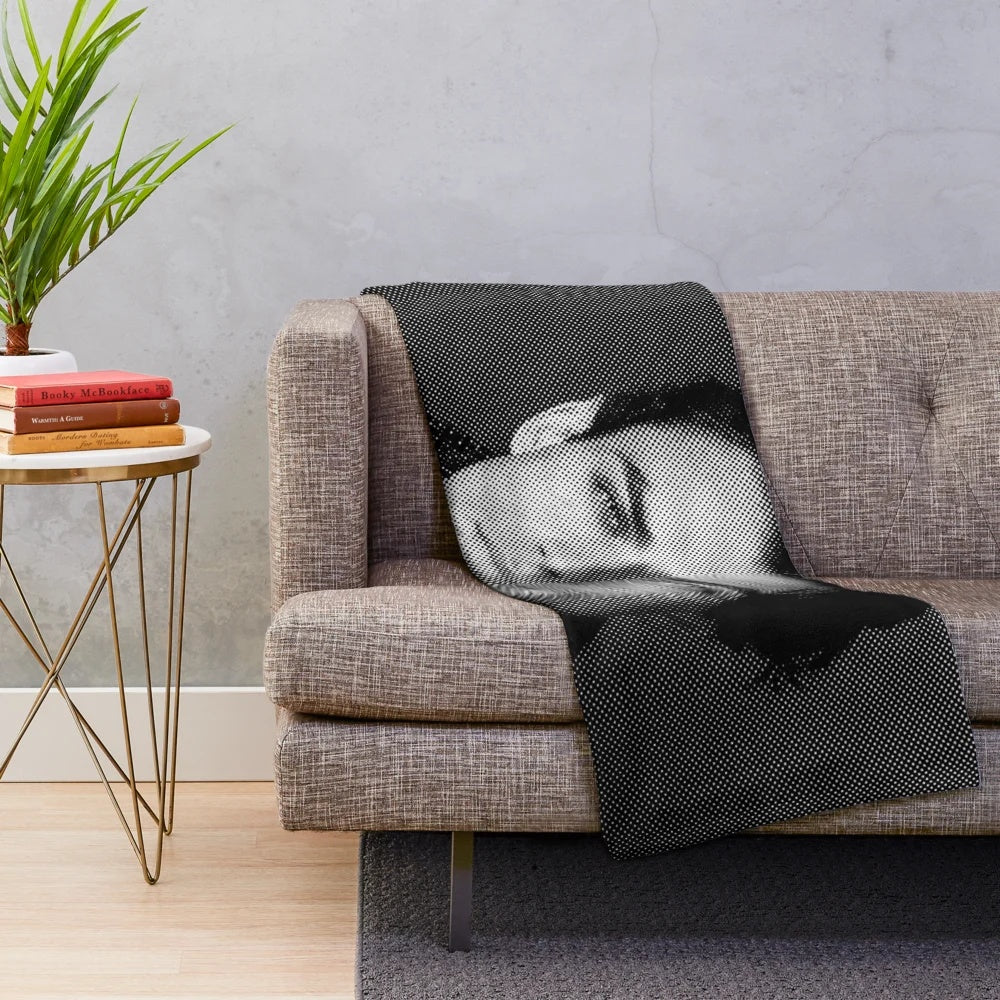 Plush blanket featuring a black and white portrait of Thomas Doherty
