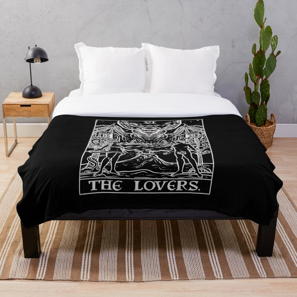Monochrome Tarot The Lovers Plush Blanket featuring gothic, witchy design