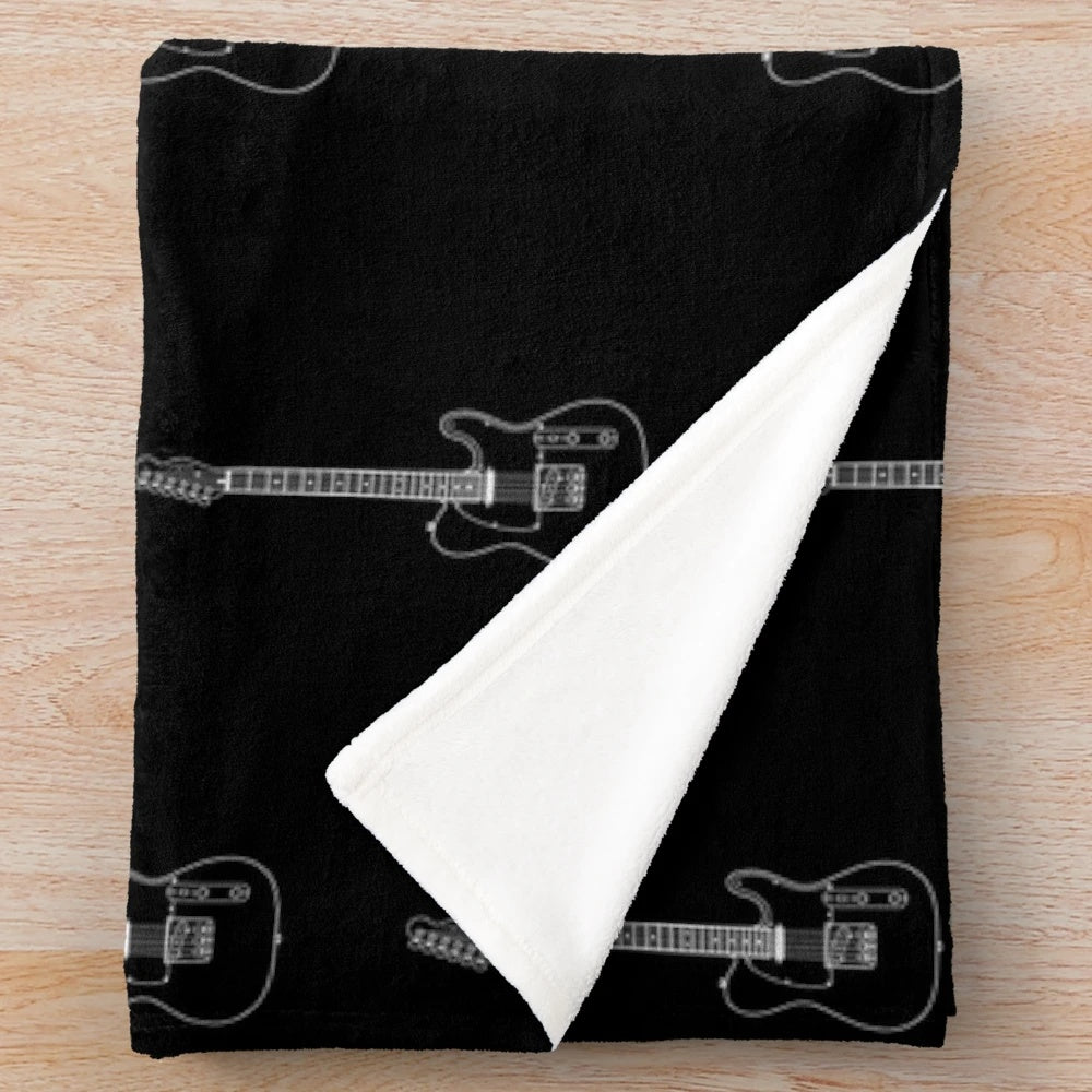 Monochrome Telecaster Guitar Outline Plush Blanket