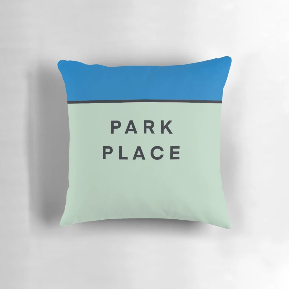 Monopoly-themed Park Place pillow with a classic game board design