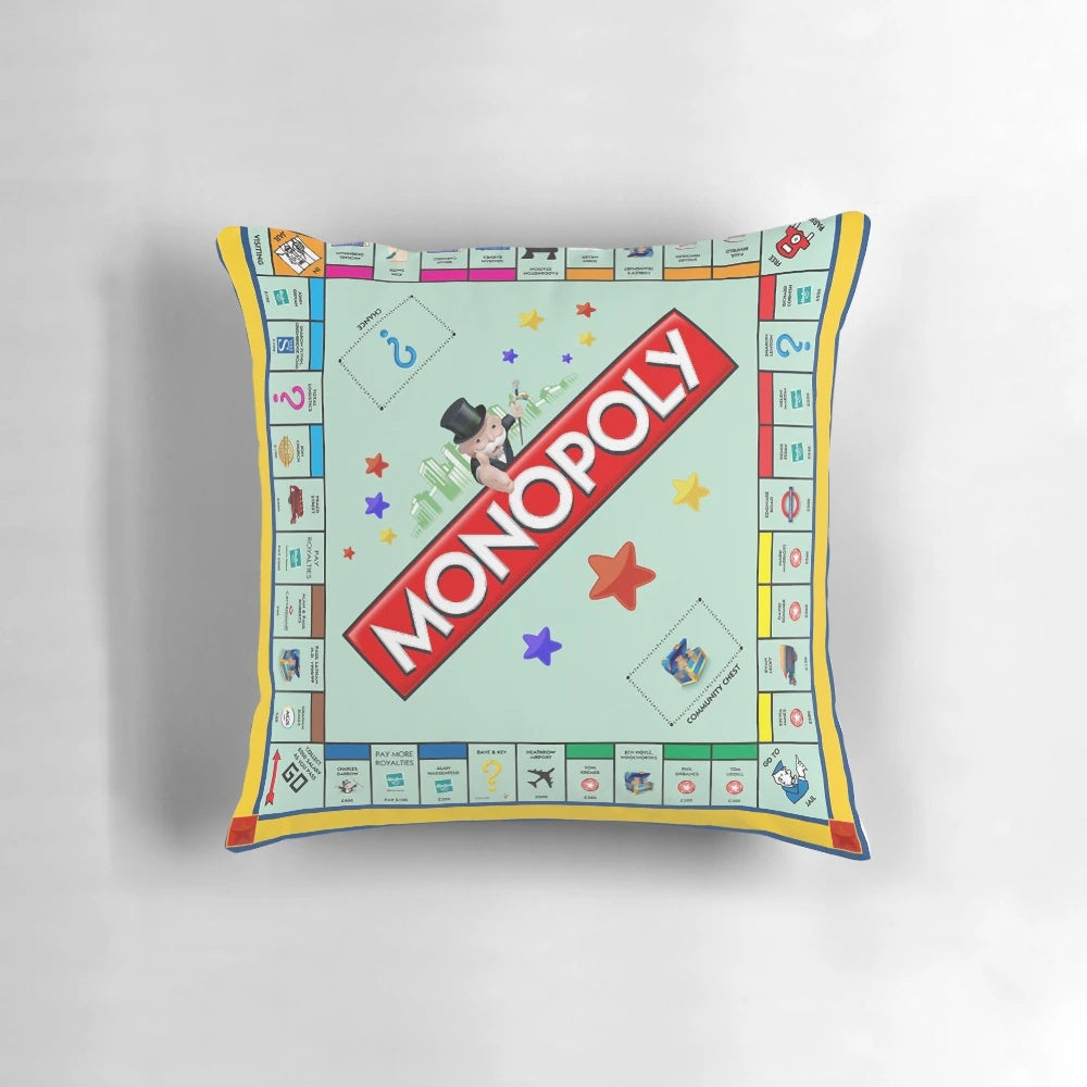 Monopoly-themed pillow with classic board game design