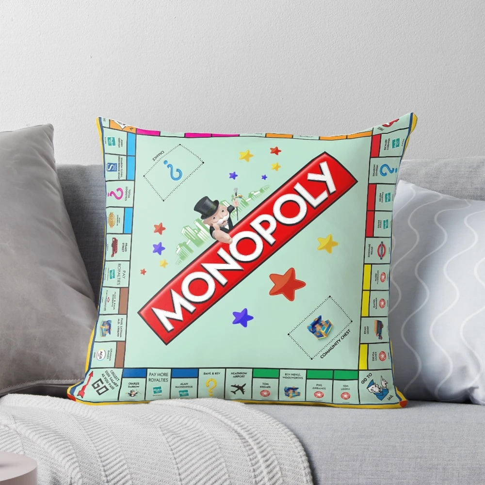 Monopoly-themed pillow with classic board game design