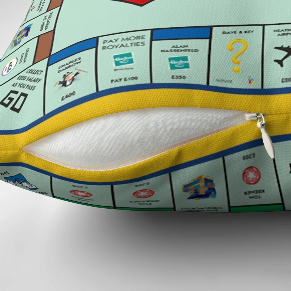 Monopoly-themed pillow with classic board game design