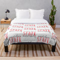 Montclair State University inspired plush blanket in red, black, and white colors