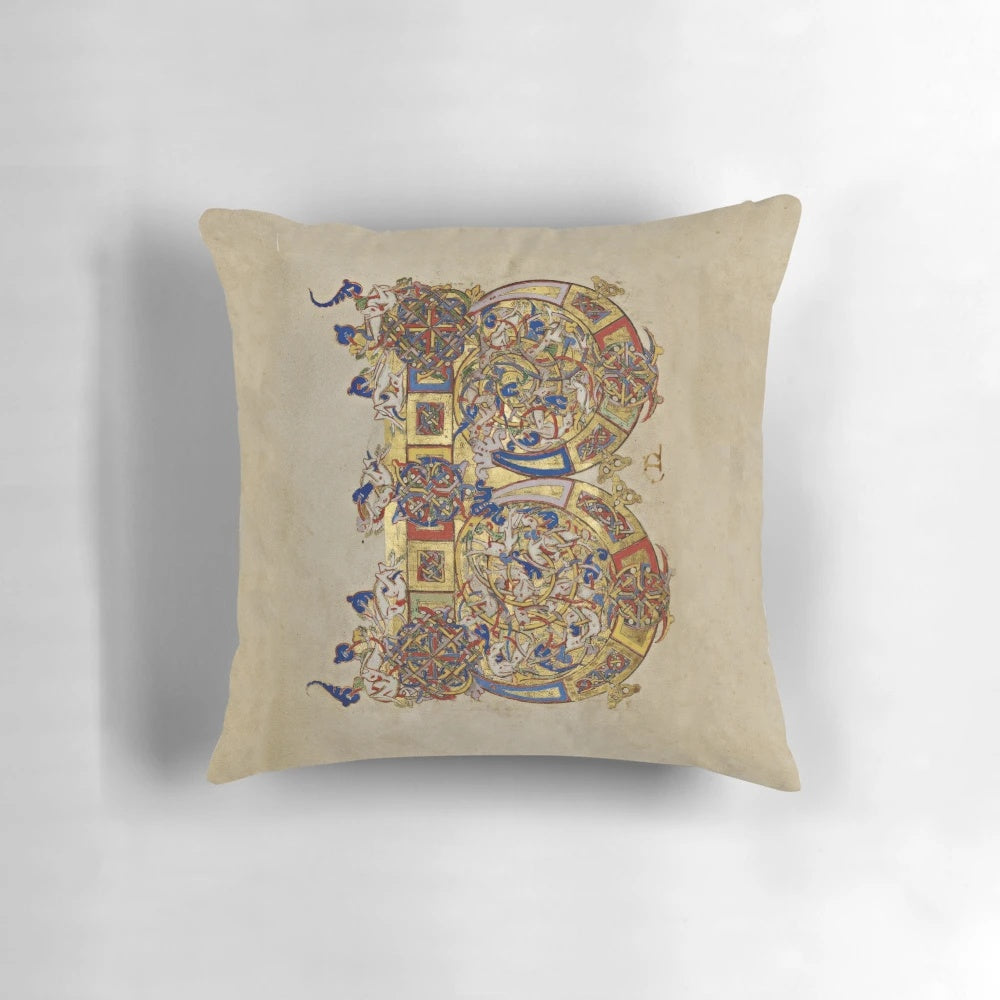 Pillow featuring a medieval illuminated initial from the Montecassino Breviary