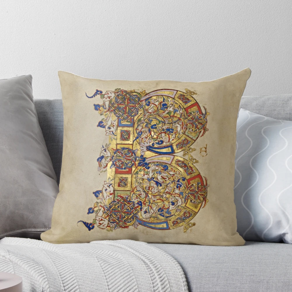 Pillow featuring a medieval illuminated initial from the Montecassino Breviary