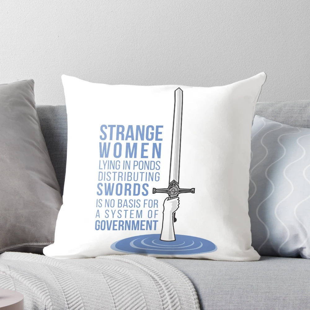 Monty Python-inspired pillow featuring the Lady of the Lake from the Holy Grail