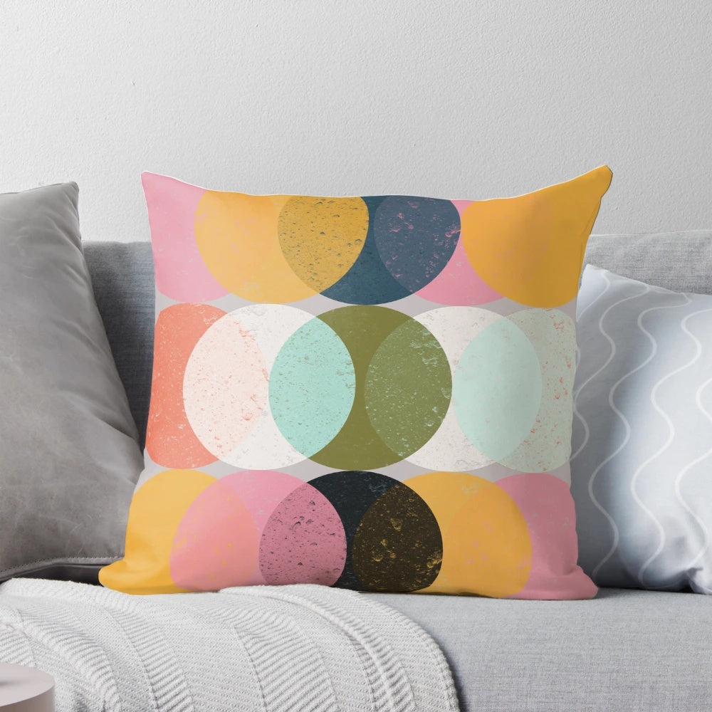 Moods & Moons: Minimalist and modern decorative pillow with abstract moon and geometric patterns