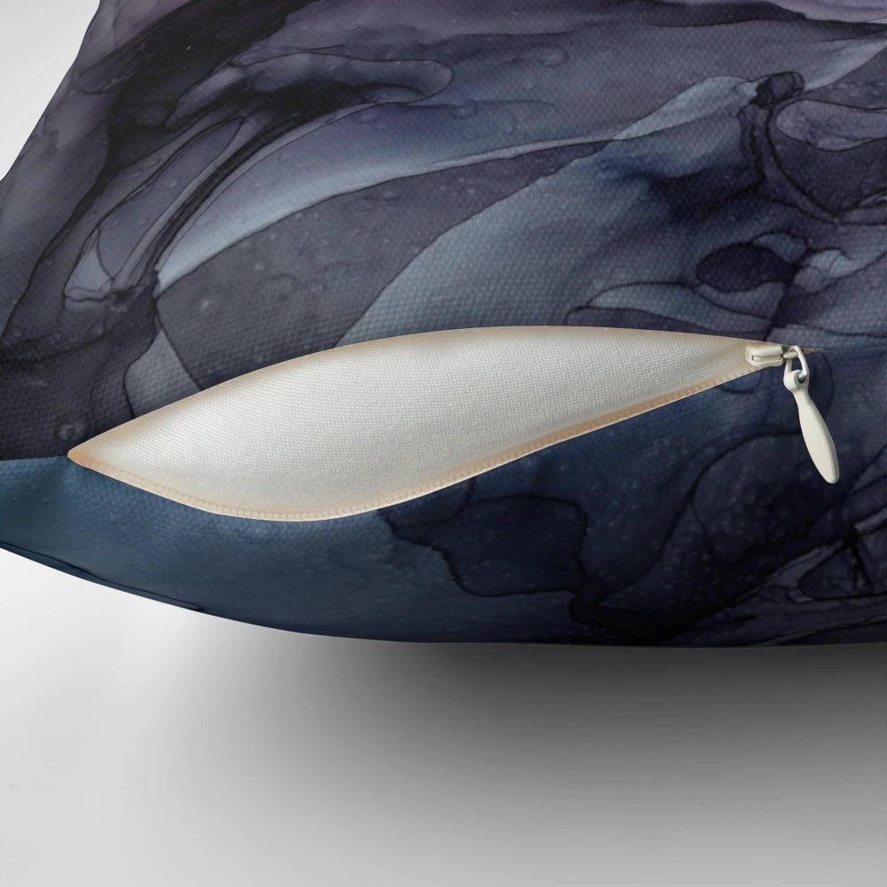 Moody abstract art pillow featuring fluid, pink and grey watercolor design