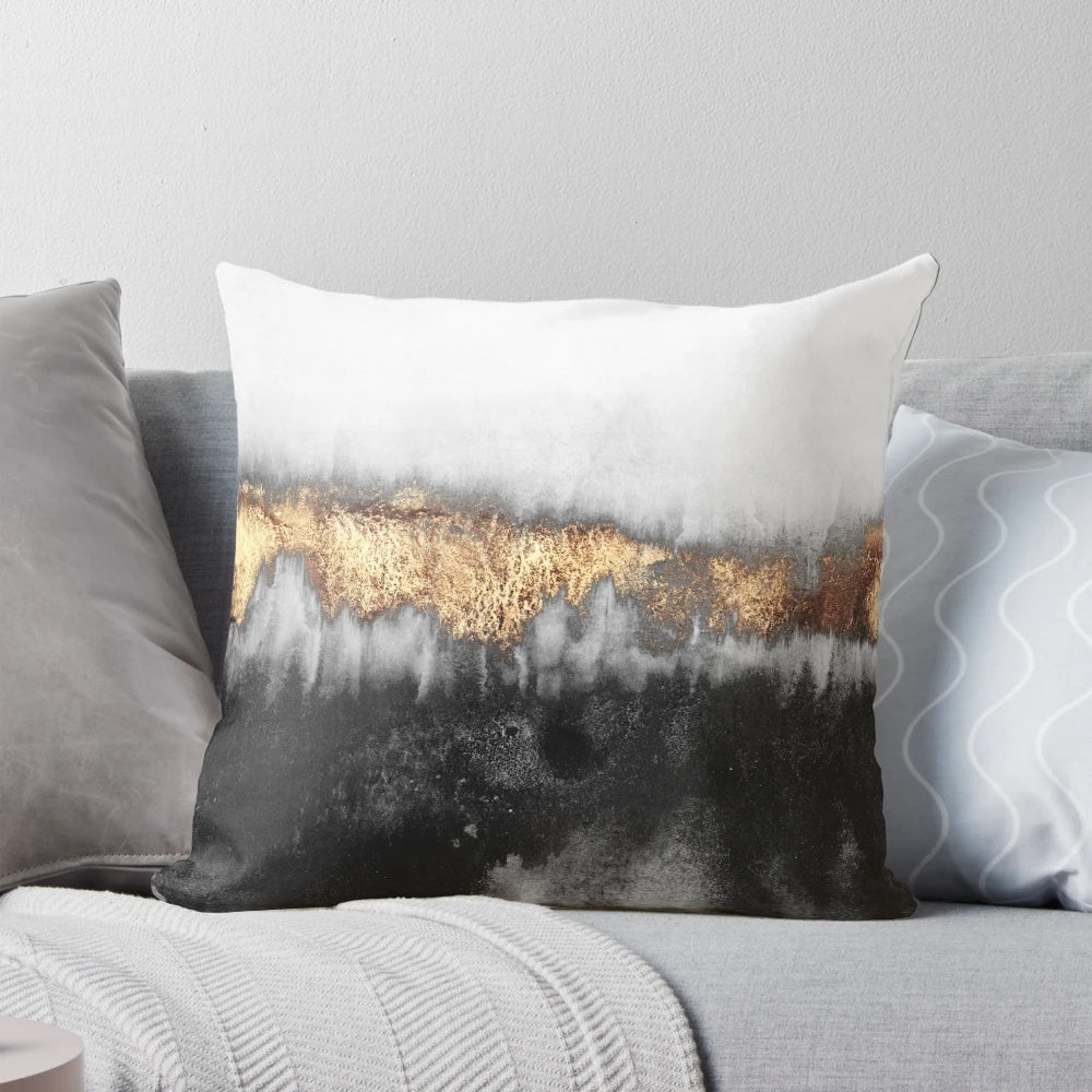 Moody abstract throw pillow in charcoal and gold color