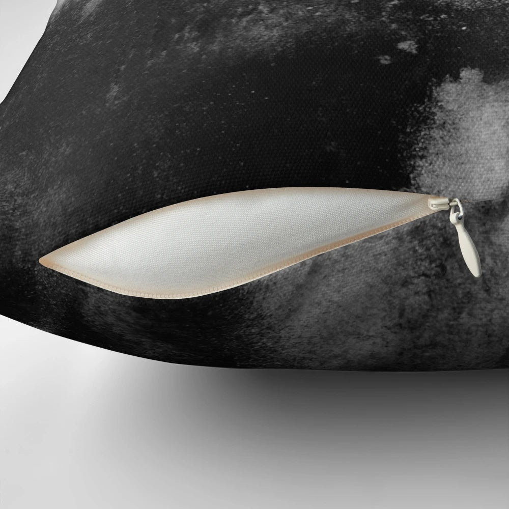 Moody abstract throw pillow in charcoal and gold color
