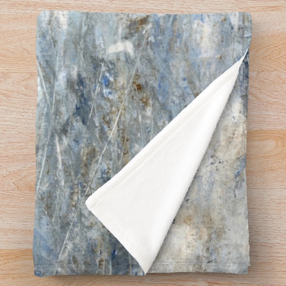 Plush blanket featuring a moody abstract seascape painting in shades of grey and blue