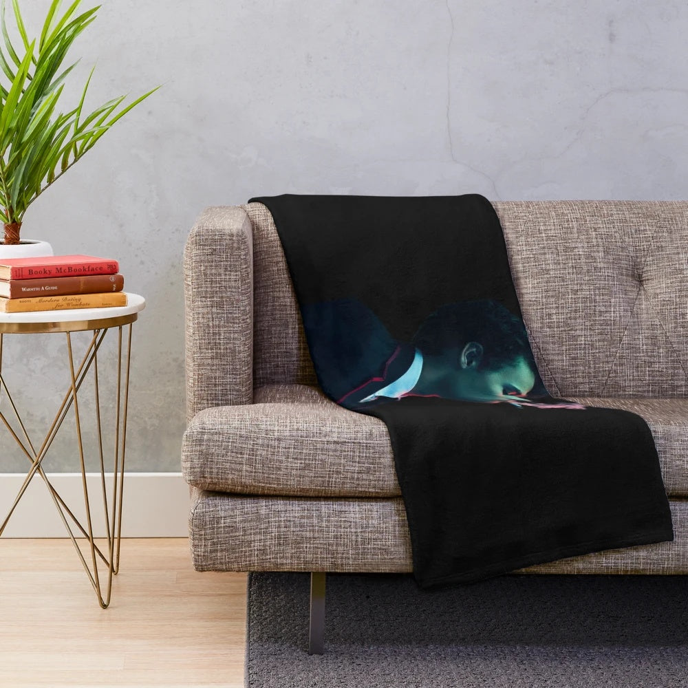 Moody black plush blanket with marcus character from the tv show deadly class
