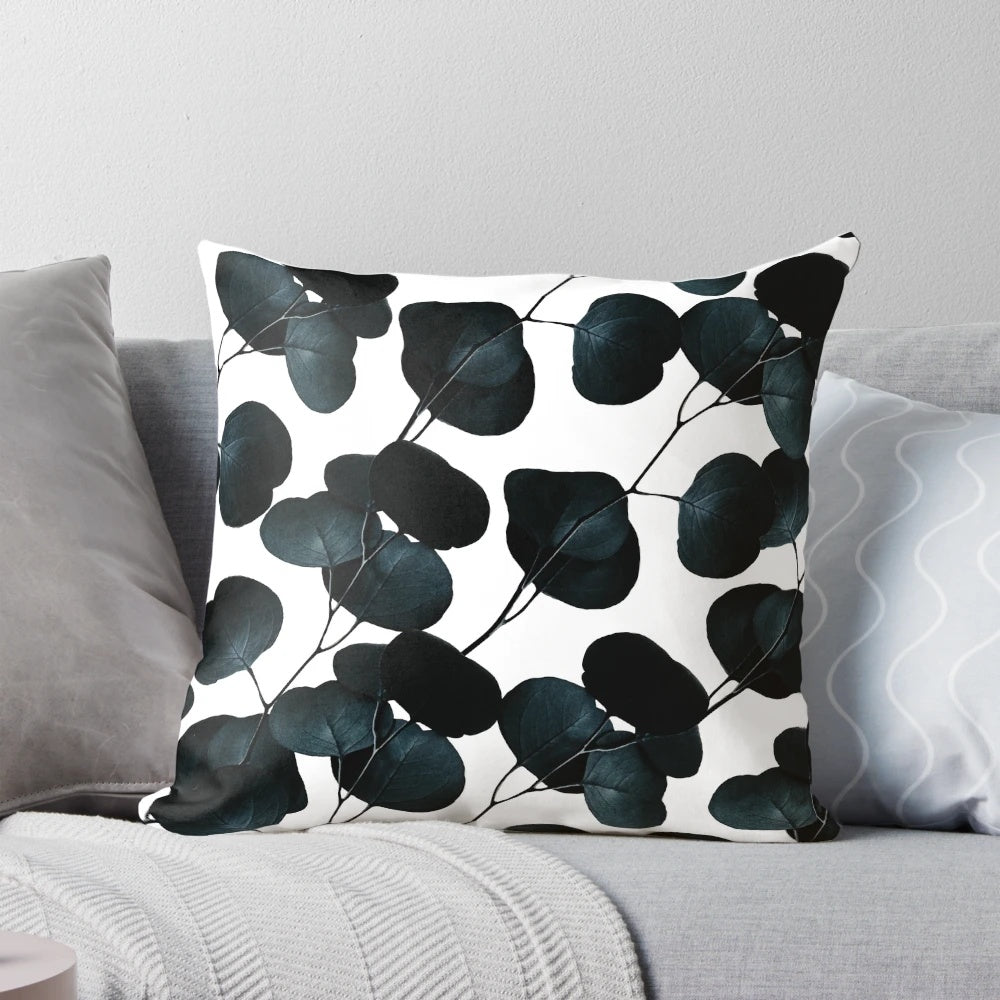 Dramatic black and white digital painting of lush, dark leaves against a contrasting background
