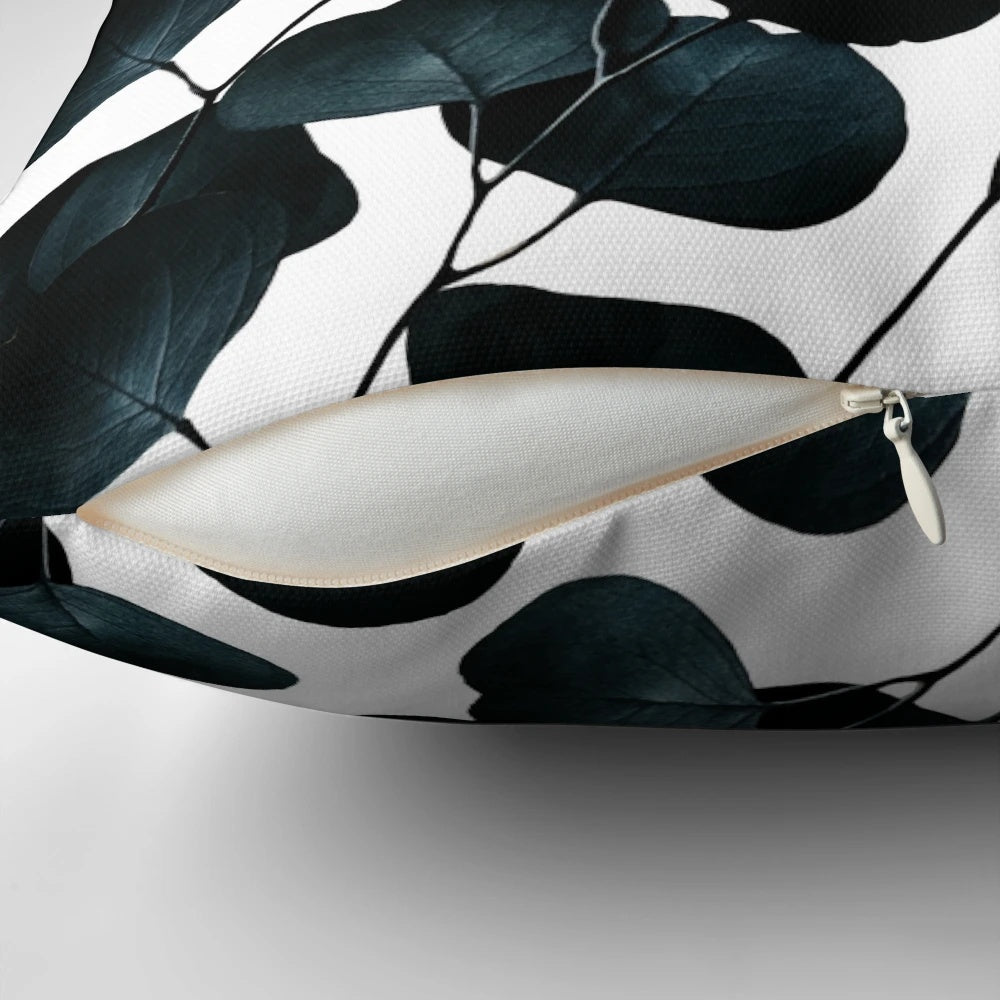 Dramatic black and white digital painting of lush, dark leaves against a contrasting background