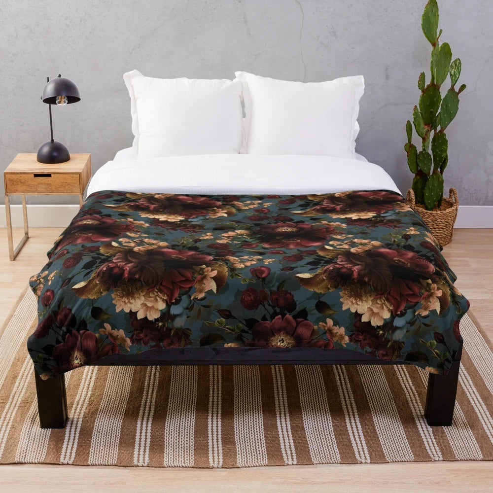 Moody floral mystic botanical night garden plush blanket