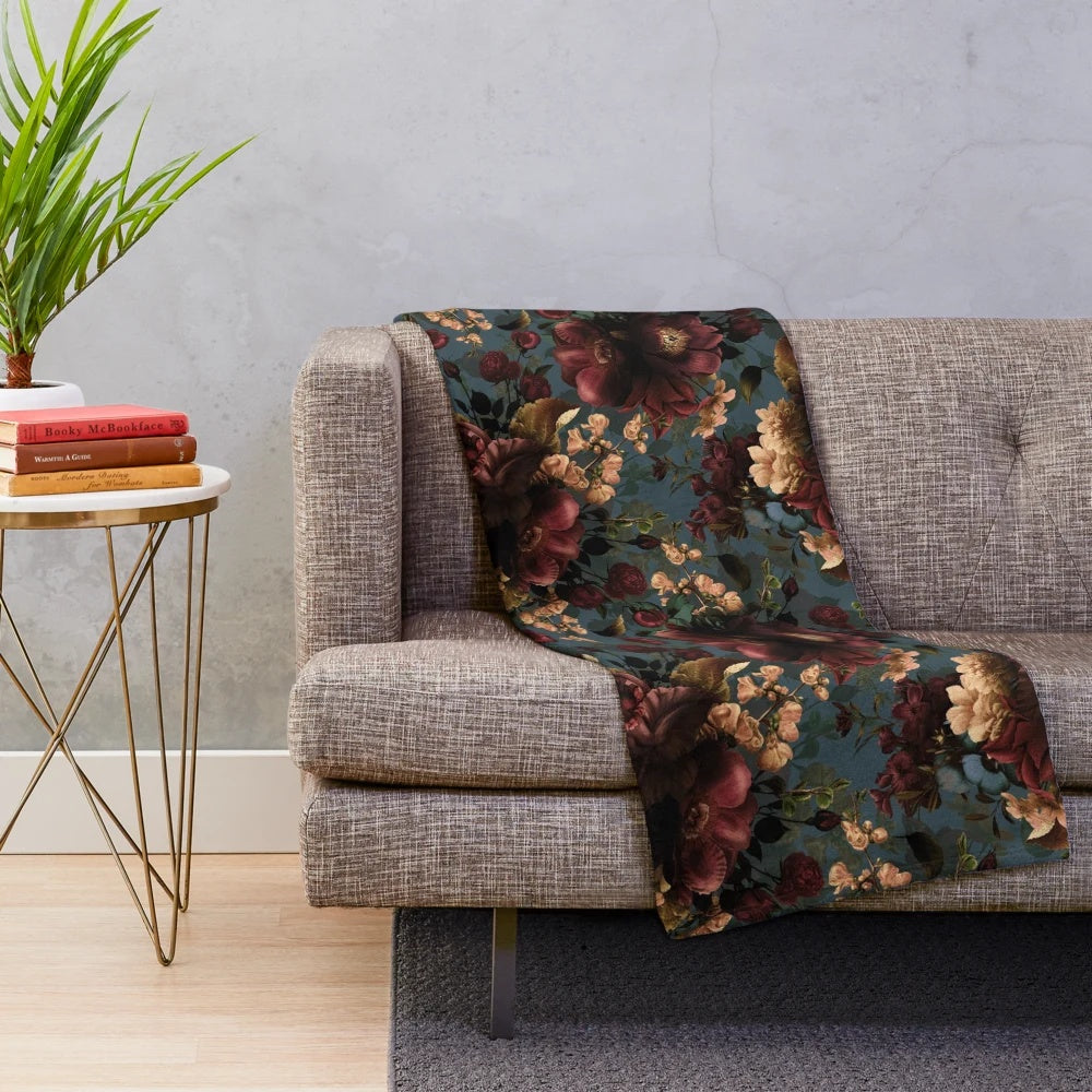 Moody floral mystic botanical night garden plush blanket