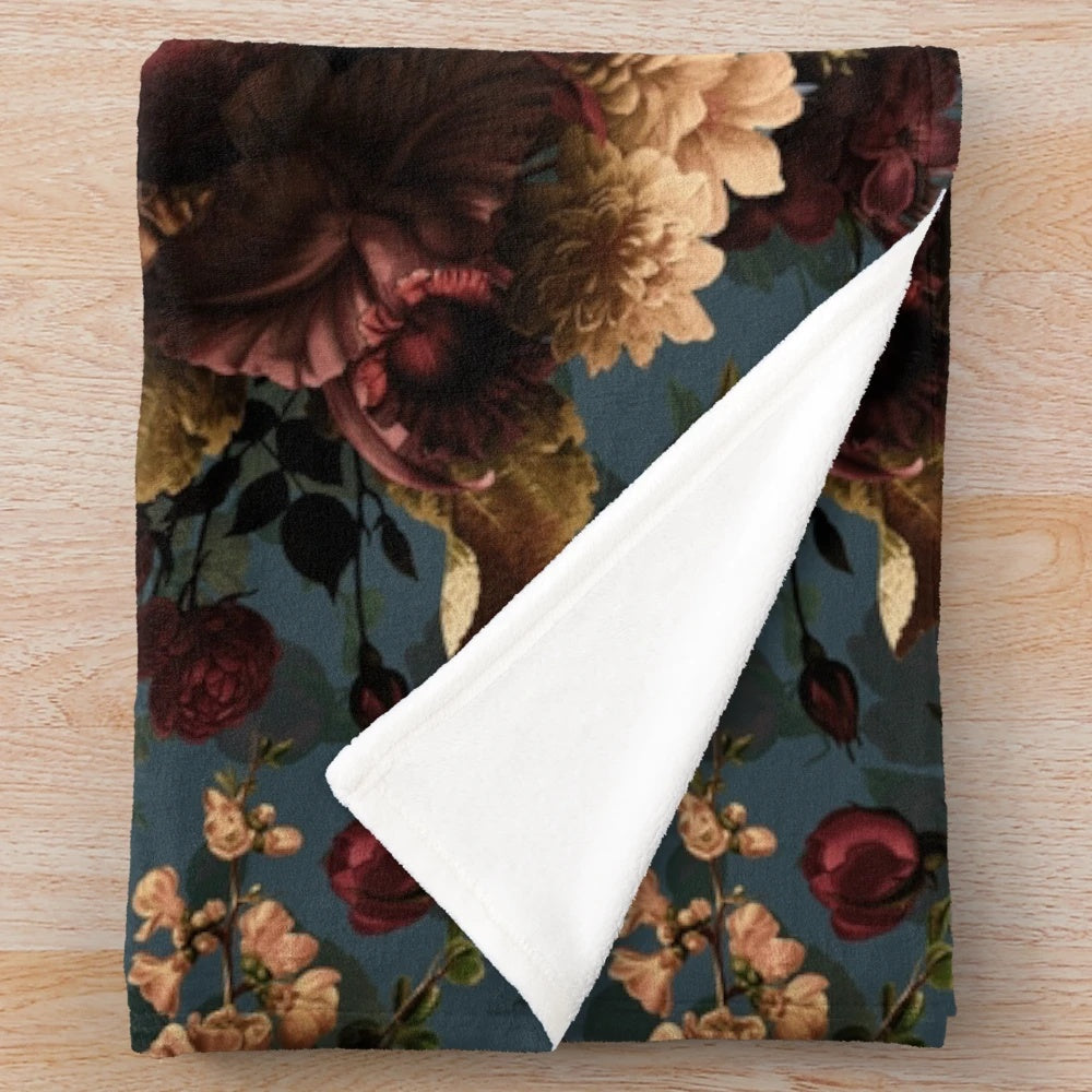 Moody floral mystic botanical night garden plush blanket