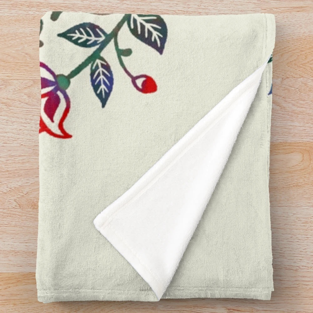 A vibrant plush blanket featuring a graphic design of a Mudi dog in a folk art style wreath