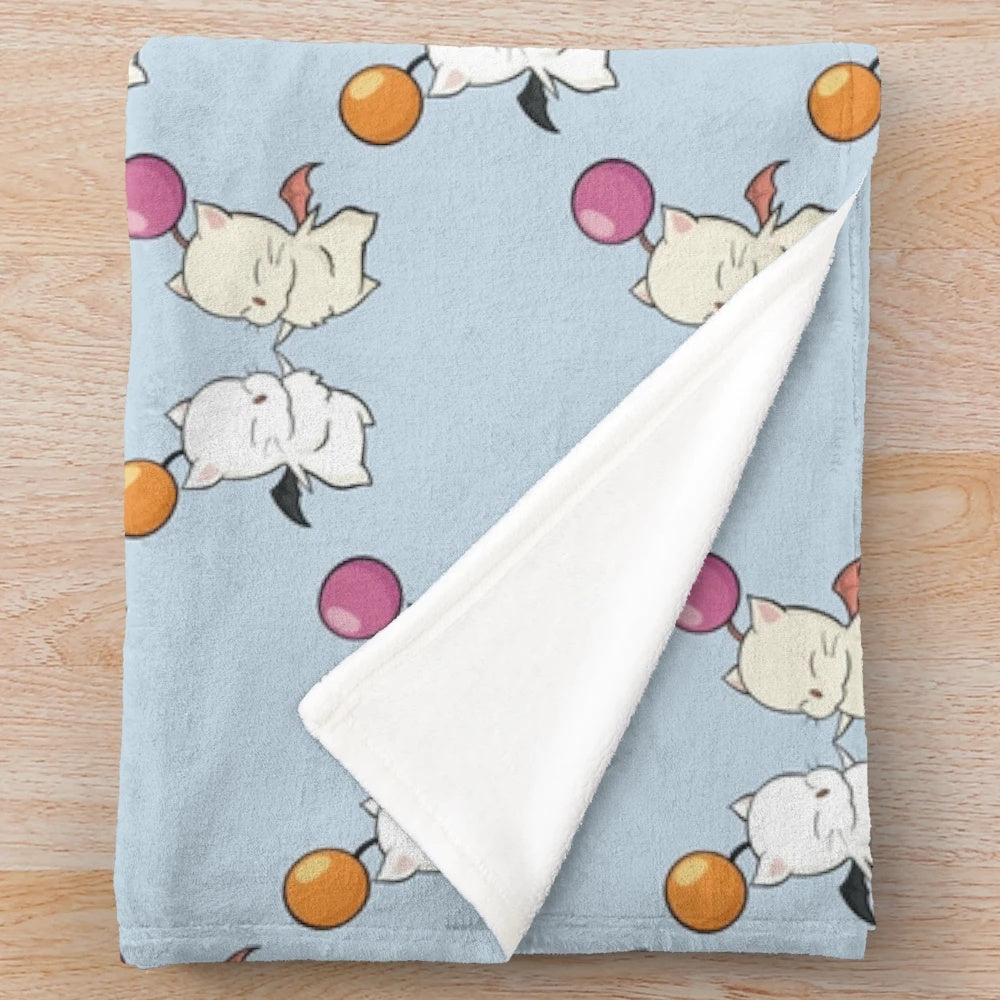 Moogles plush blanket featuring a cozy and soft design for Final Fantasy XIV enthusiasts
