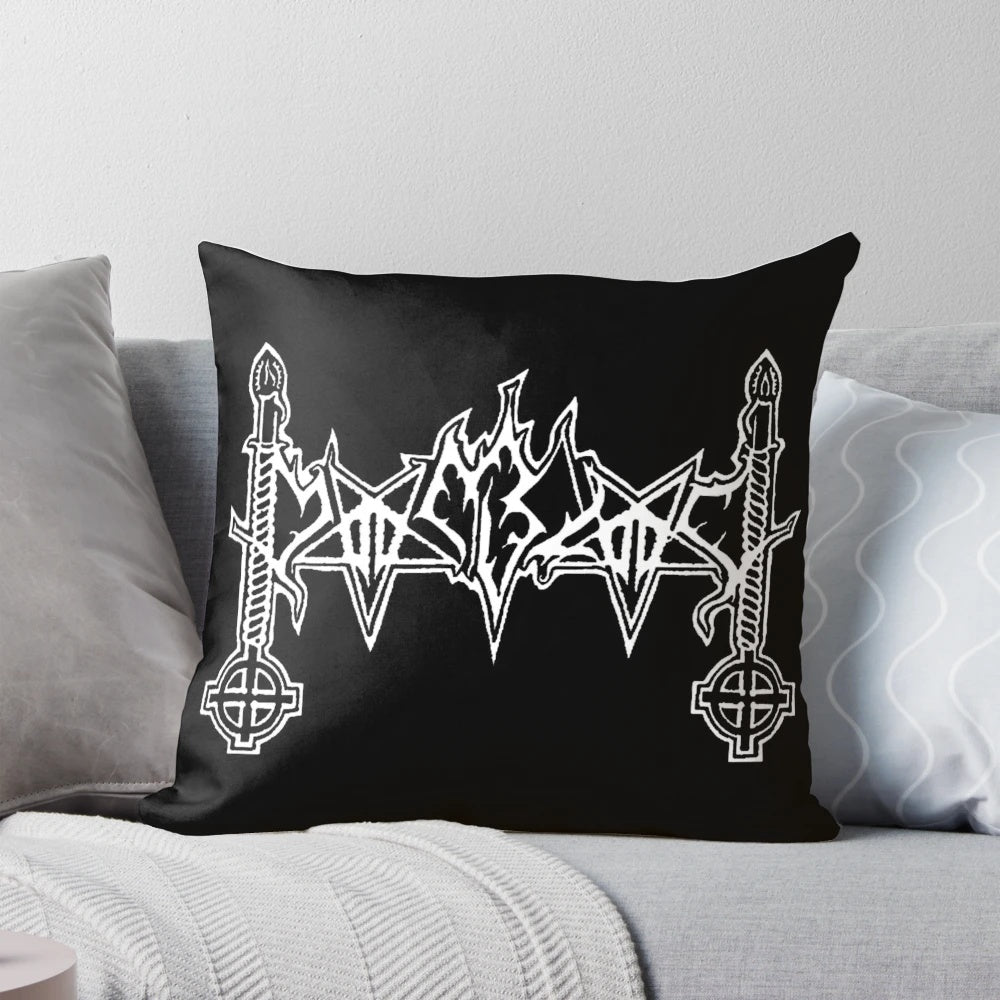 Moonblood logo black metal pillow with textured, dark design