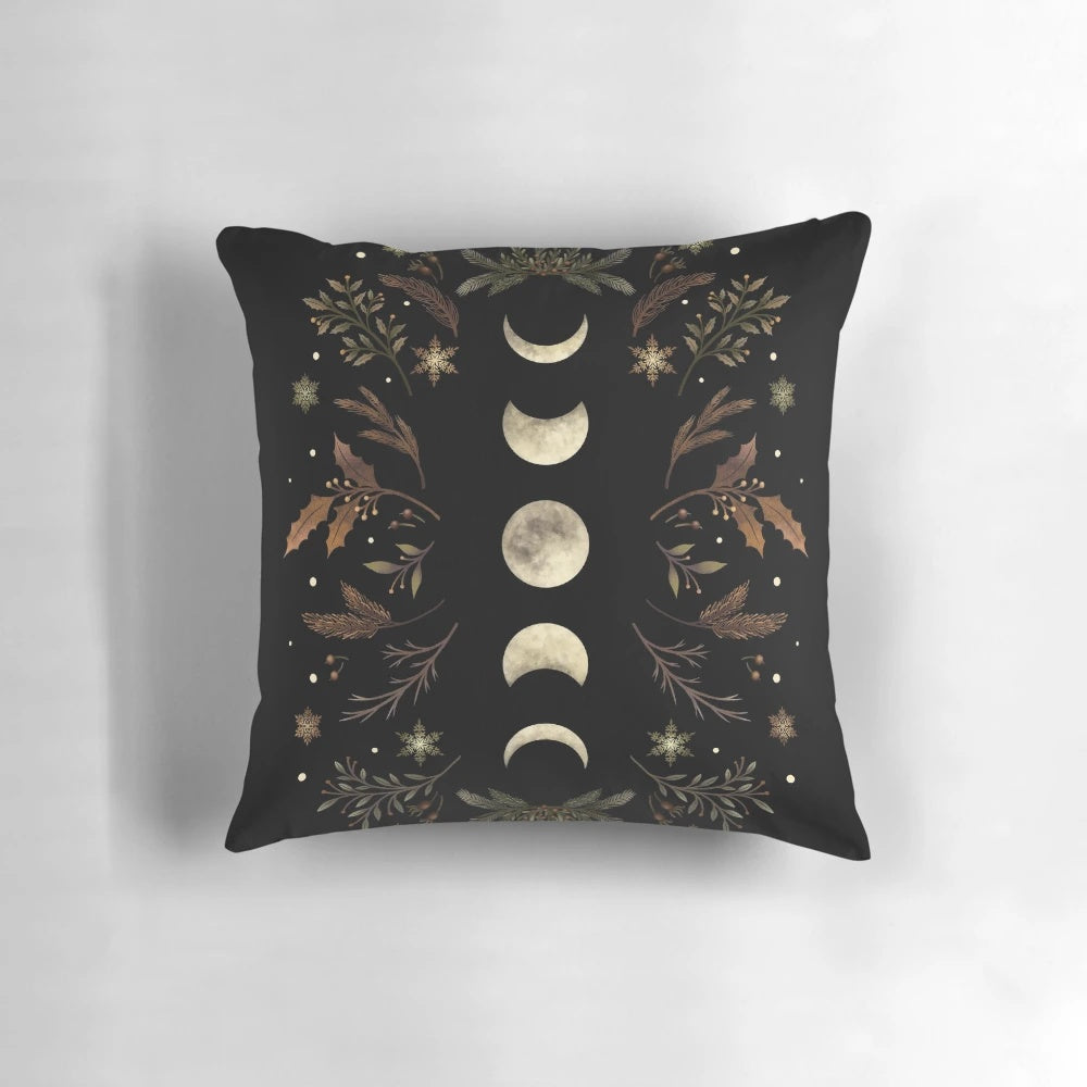 Moonlit Garden Winter Brown Pillow with Rustic Farmhouse Design