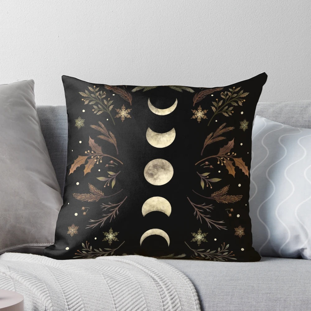 Moonlit Garden Winter Brown Pillow with Rustic Farmhouse Design