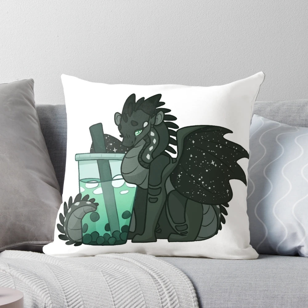 Moonwatcher Boba Tea Fantasy Pillow, featuring a design inspired by the Wings of Fire book series
