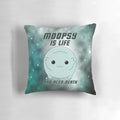 Moopsy the cute alien monster pillow with dark text design