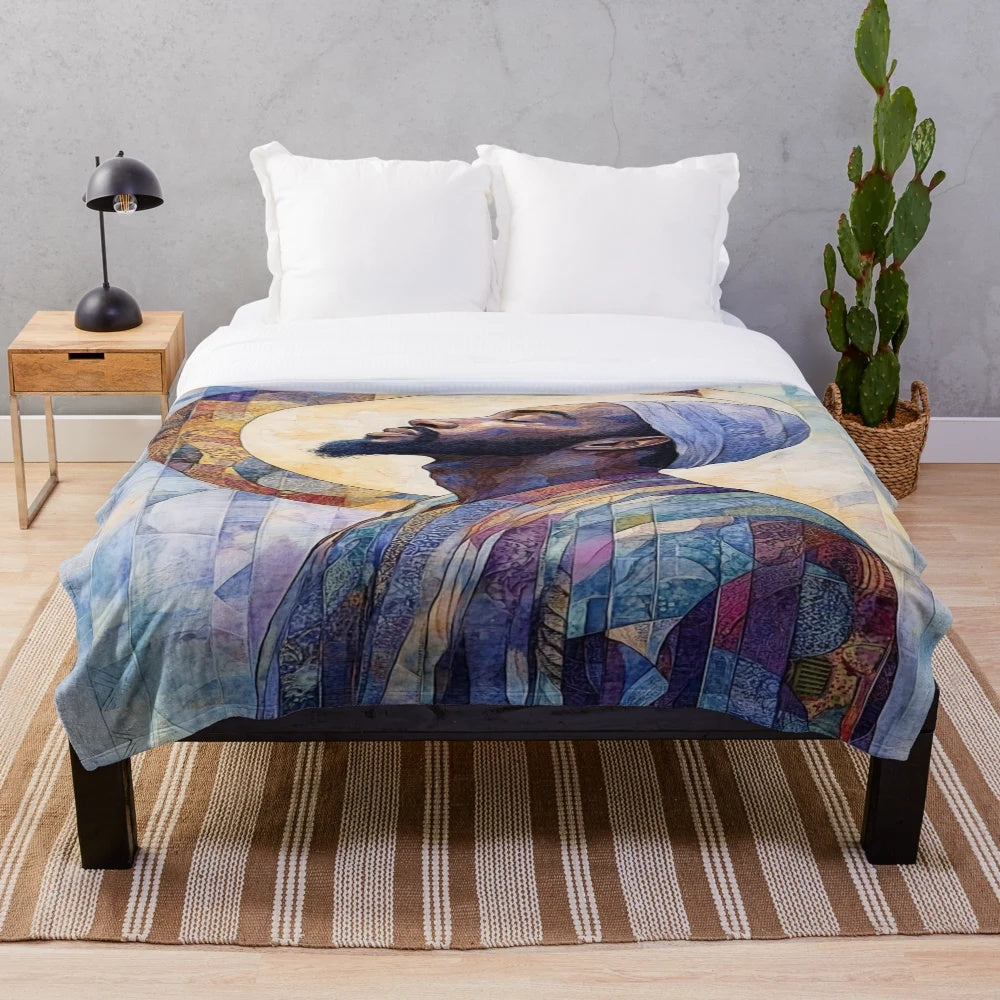Ibaadat plush blanket featuring Moorish-inspired graphic art design